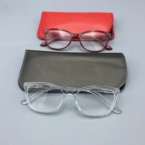 Nine West Women's 2 Pair Reading Glasses 1.50 Clear & Red Frames Reading Glasses